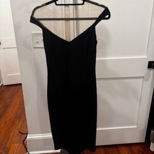 NWT Bailey44 Off Shoulder Black Cocktail Dress, Nude Mesh Neckline, Size S